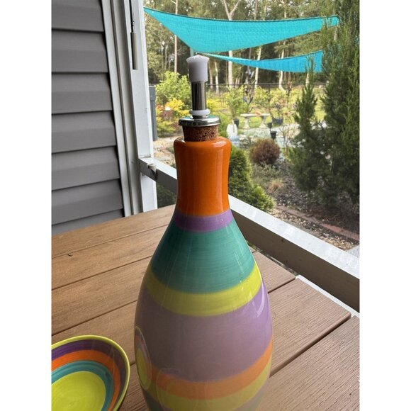 Century Olive Oil Bottle With 4 Dipping Bowls Striped - Picture 3 of 7